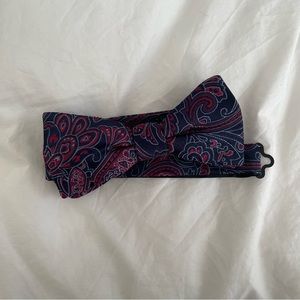 blue and red paisley bow tie